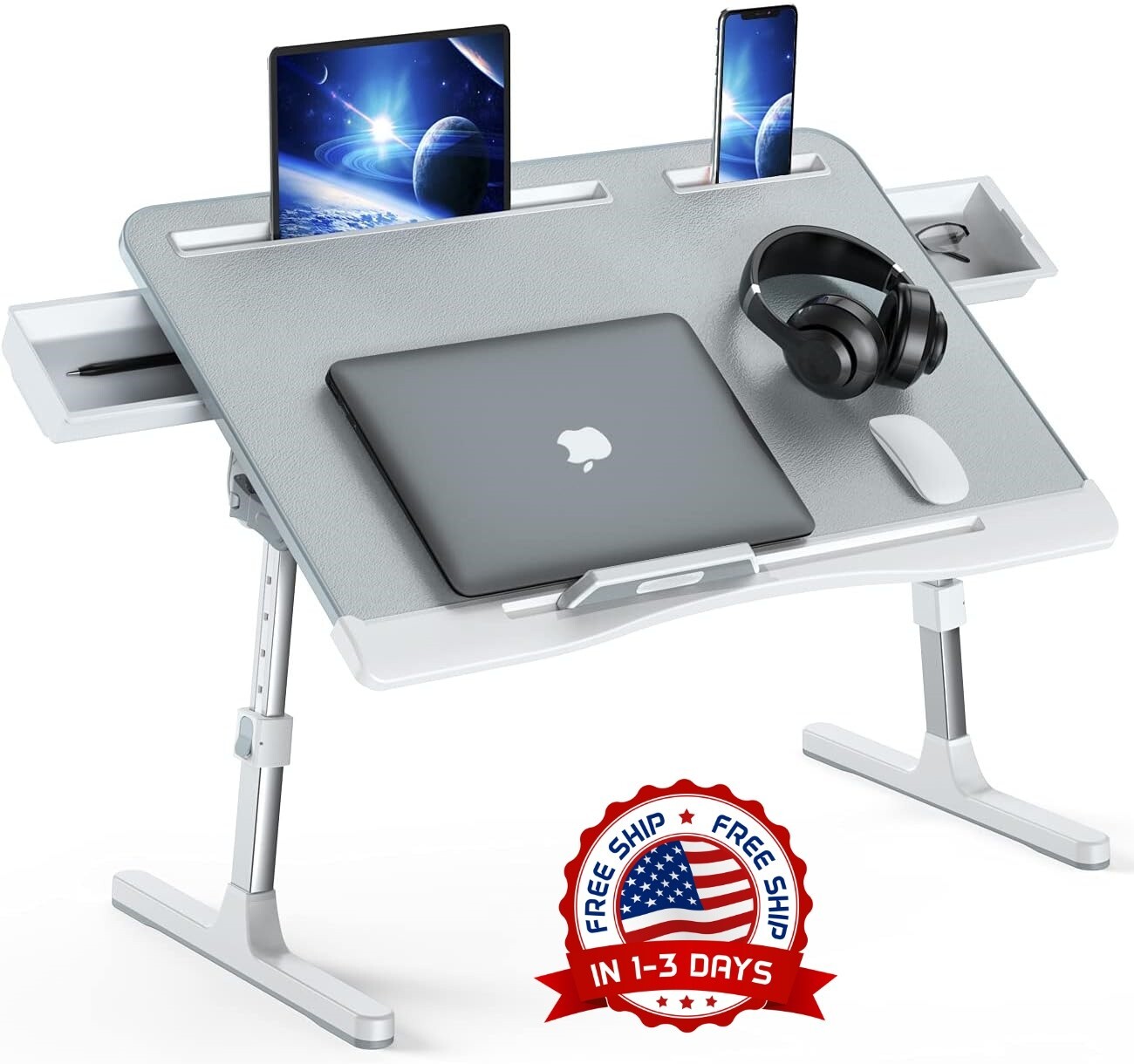 Mesa De Ordenador Escritorio Para Cama Laptop Portatil Plegable Color Gris NUEVO