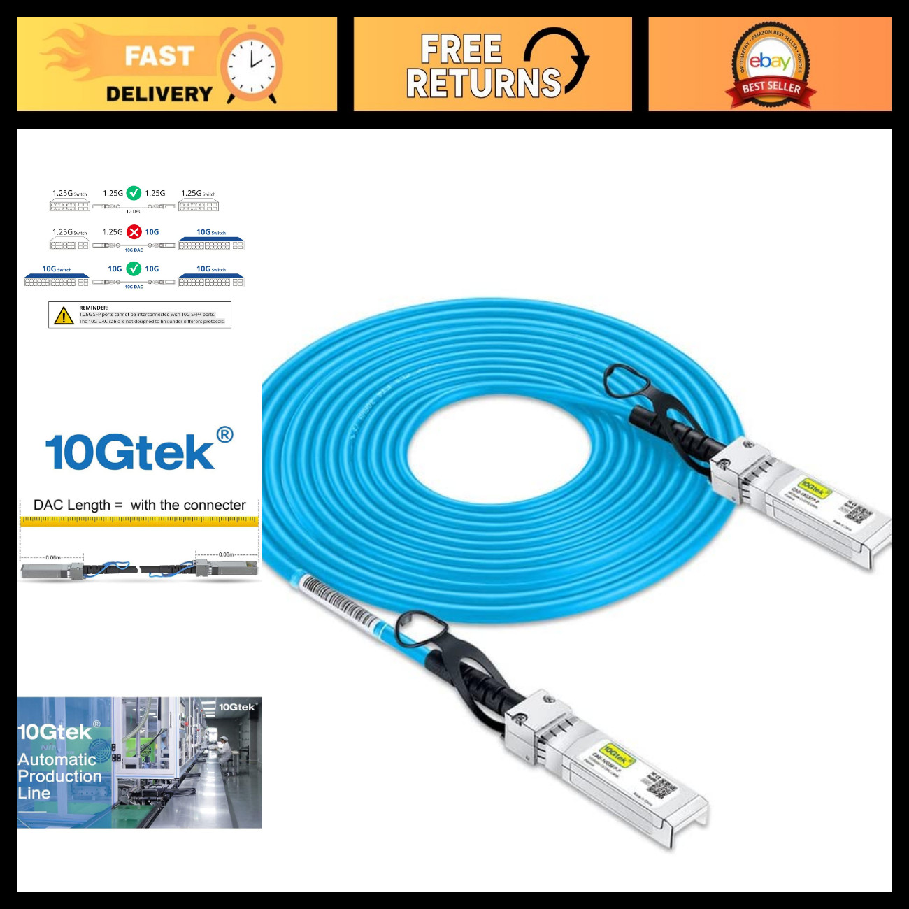 10G SFP+ DAC Cable 7M Twinax Copper Cable for Cisco, Ubiquiti, Netgear & More