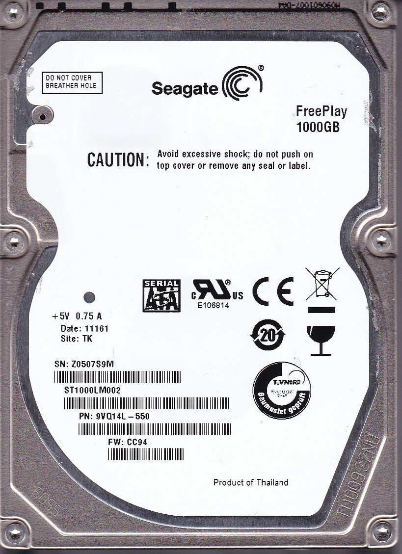 ST1000LM002 pn: 9VQ14L-550 fw: CC94 TK sn: Z05 2011 SATA 1TB 2.5" A18-25