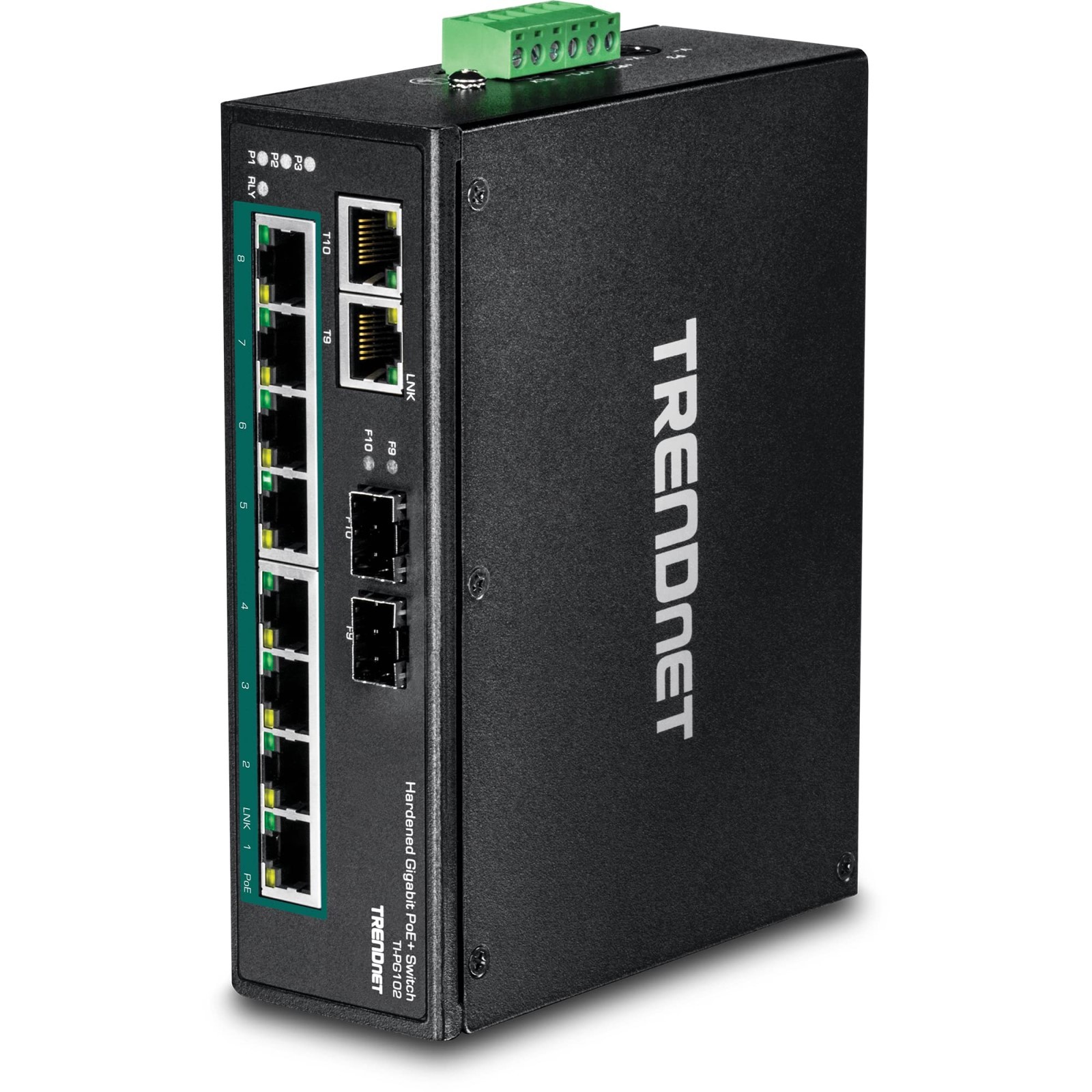 TRENDnet 10-Port Hardened Industrial Gigabit PoE+ DIN-Rail Switch TIPG102