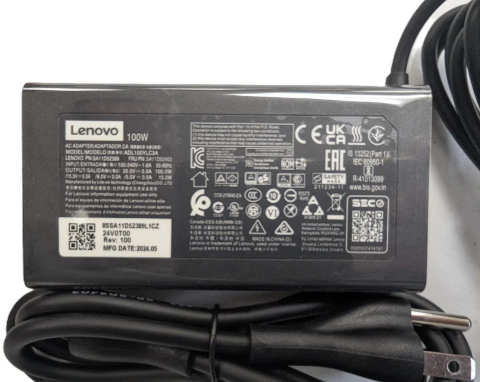 OEM Genuine 100W USB-C Charger for Lenovo ADL100YLC3A SA11D52396 5A11D52398 NEW