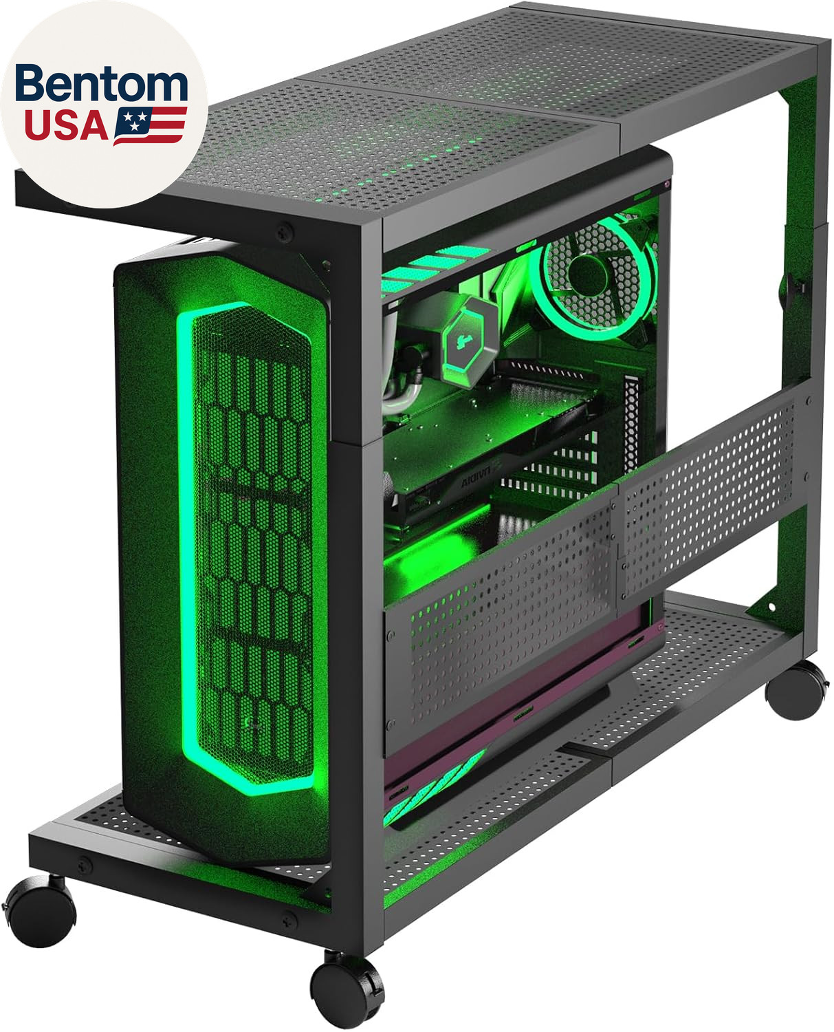 Computer Tower Stand - Height Adjustable 2-Tier Atx-Case PC Stand Printer Rack P
