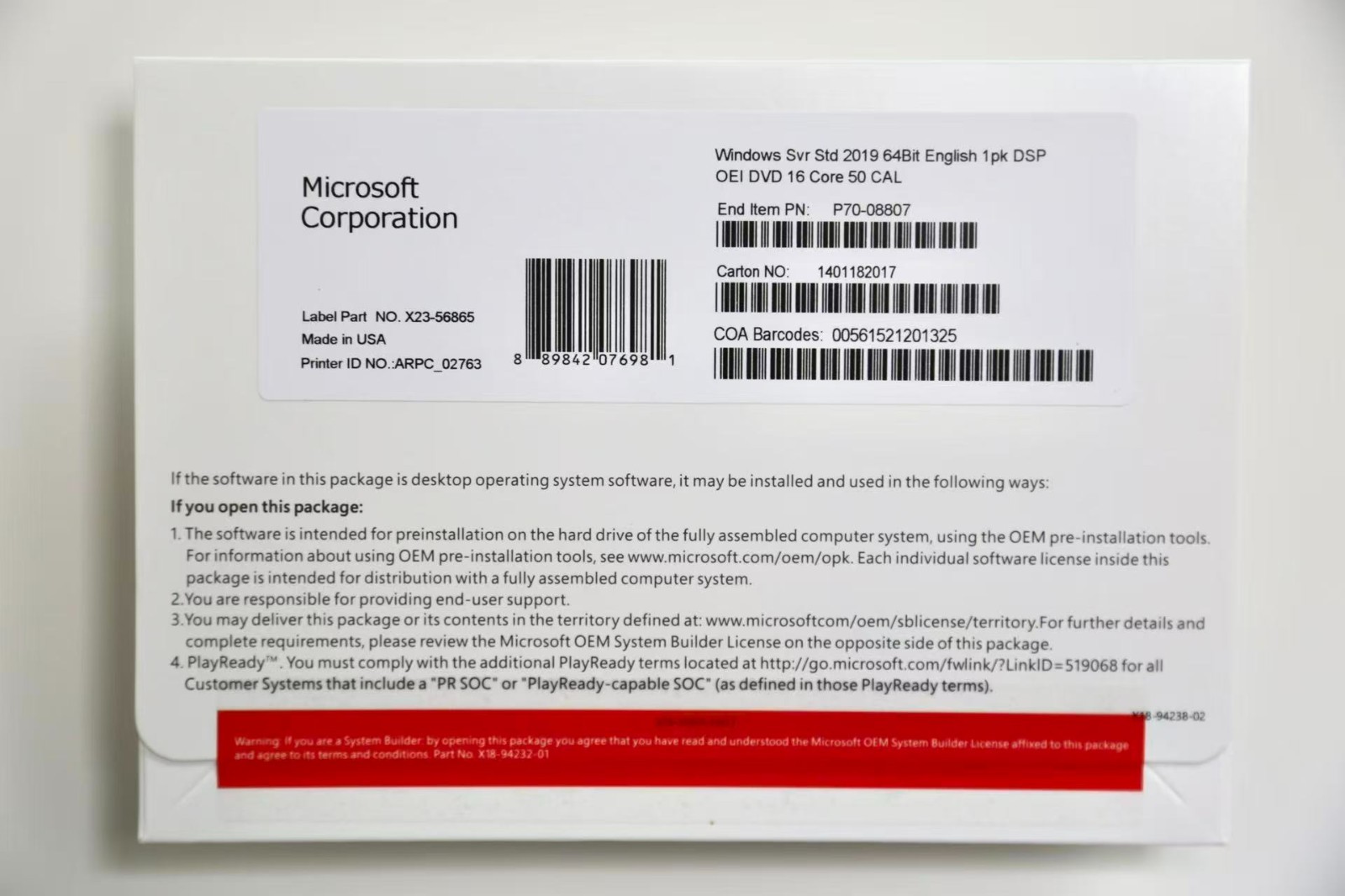 Win Server 2019,2022,2025Standard - New Sealed DVD and Product Key