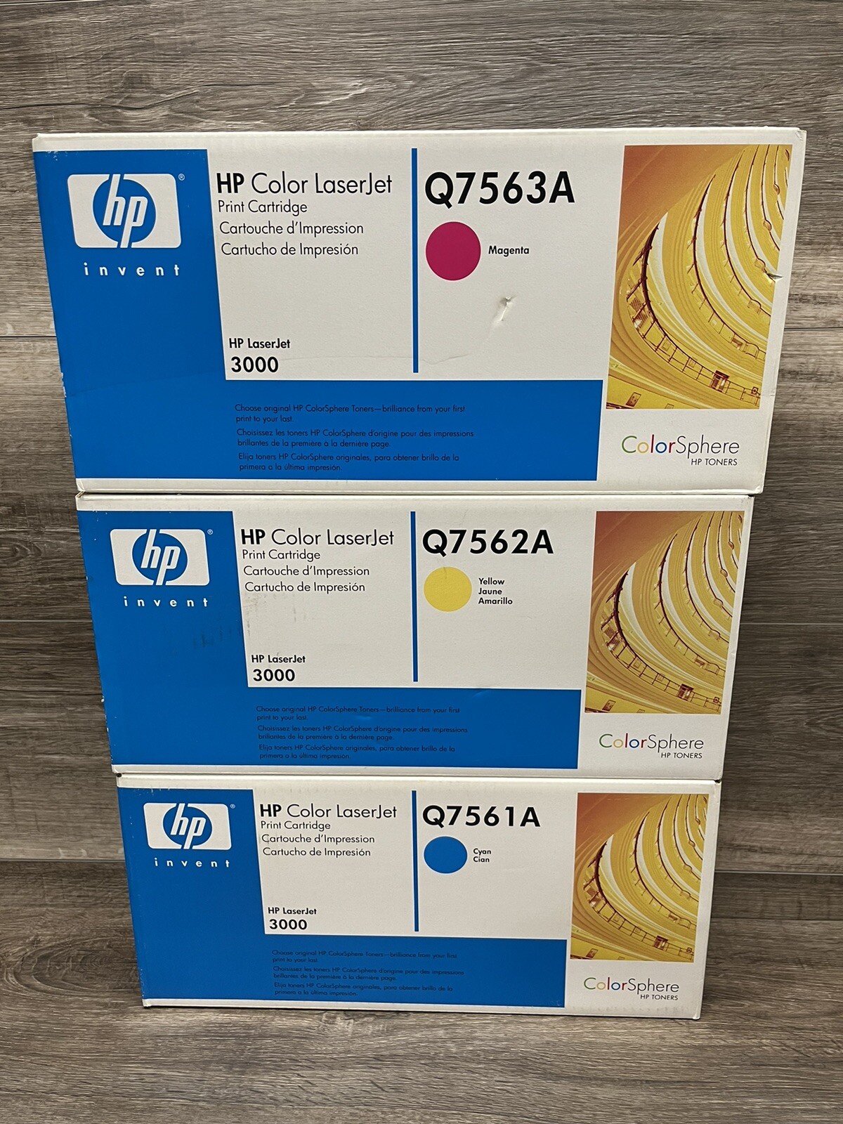 New Set of 3 HP Genuine Factory Sealed Q7561A Q7562A Q7563A Magenta Yellow Cyan