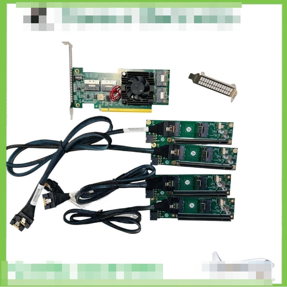 PLX8749 PCI Express x16 to 4x SFF-8654 8I Adapter PCI-E X8 + 4*Baseplate 4*Cable