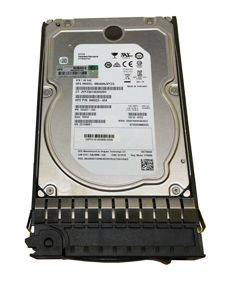 HPE 818367-B21 4TB 819079-001 3.5" 7.2K LFF SCC SAS 12Gb/s HDD Hard Disk Drive