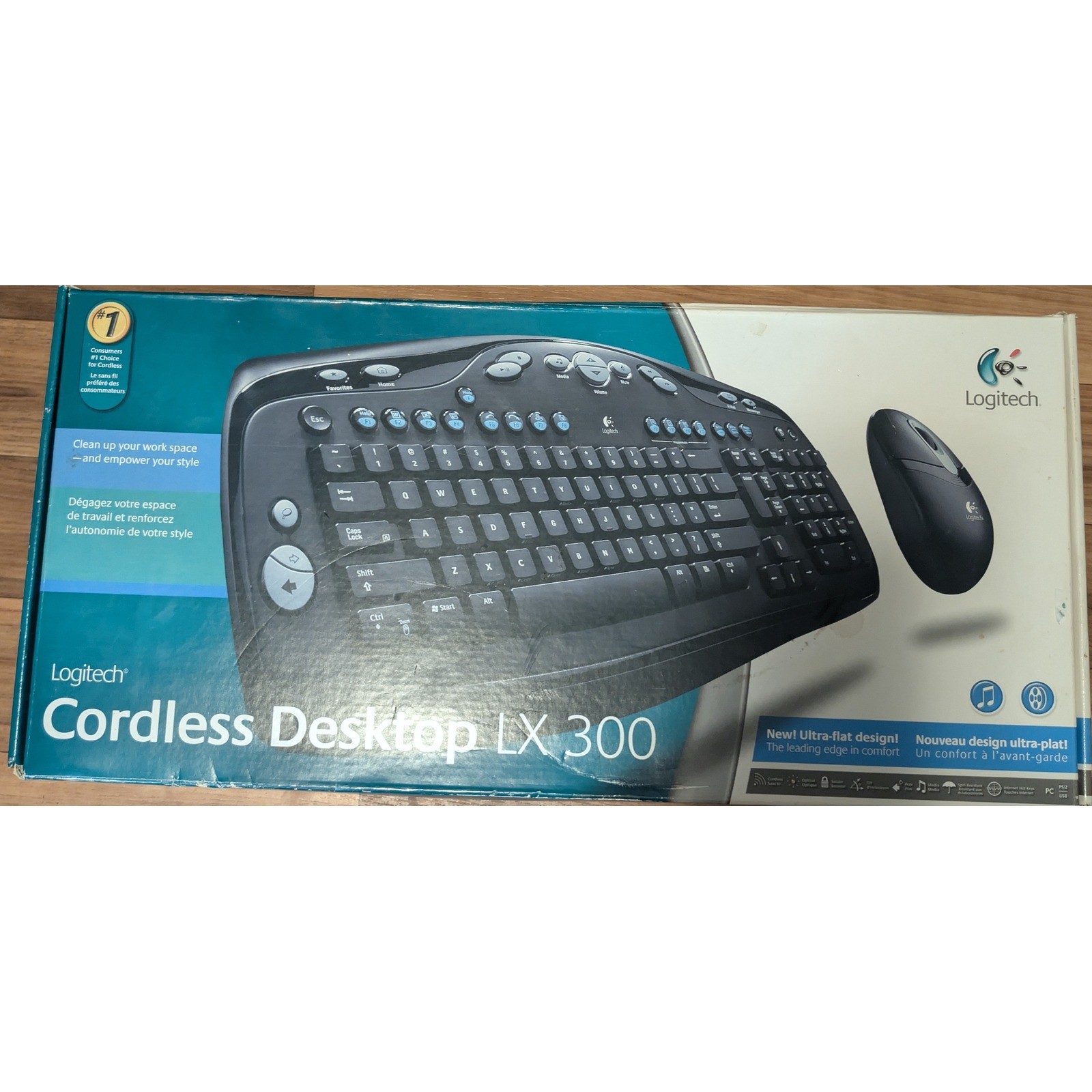 Logitech Keyboard Mouse Set Black Cordless Desktop LX 300 Wireless Y-RQ52