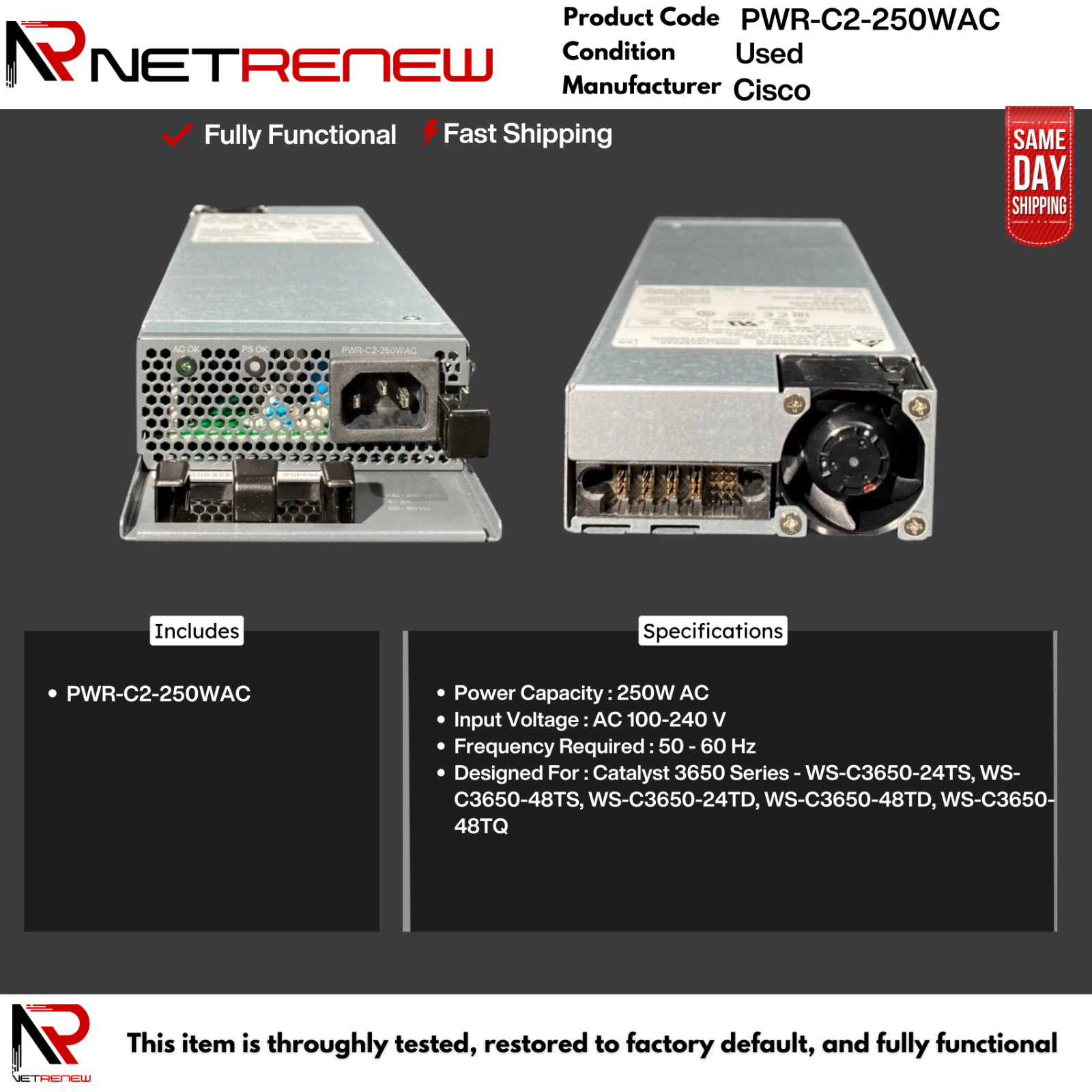 PWR-C2-250WAC Cisco 250W AC Power Supply