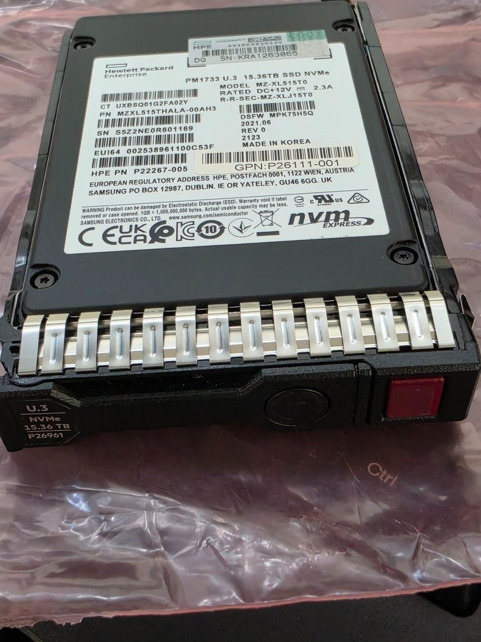 Samsung PM1733 15.36TB MZXL515THALA-00AH3  HPE P22267-005 2.5" NVMe U.3 100%life
