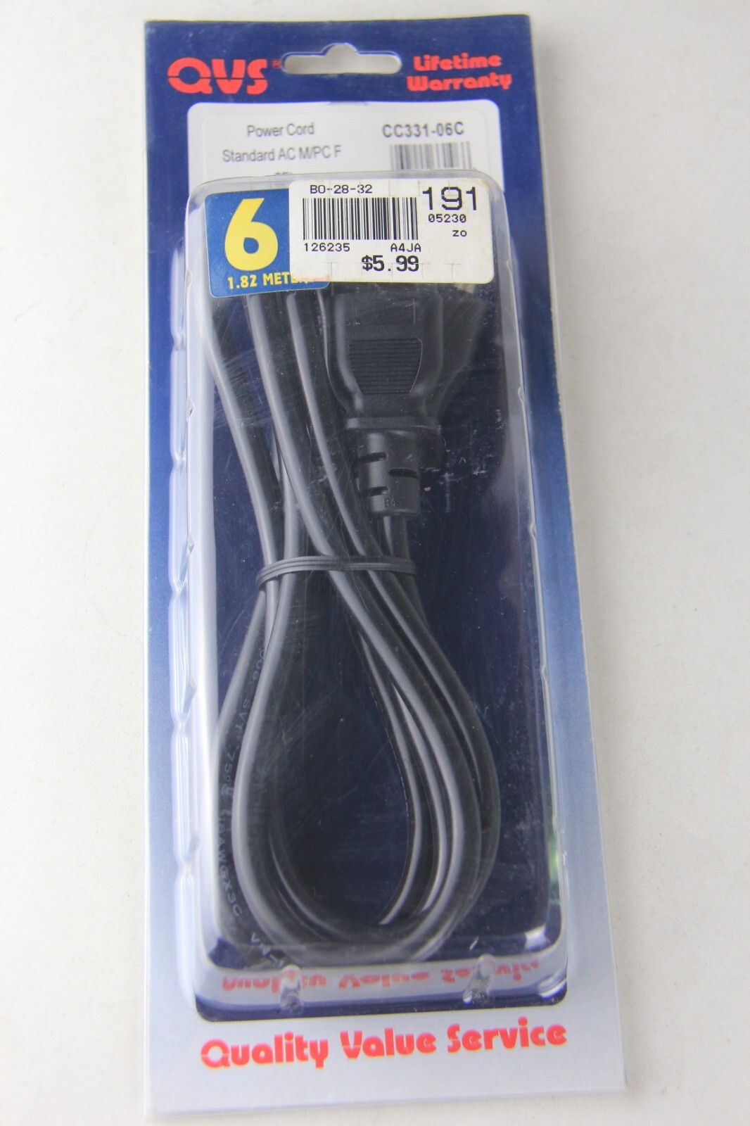 QVS 6 FT Power Cord New in Sealed Package
