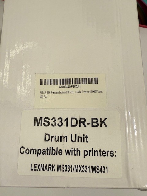 Black Drum Unit (1-Pack) for Lexmark MS331, MX331, & MS431 Printers