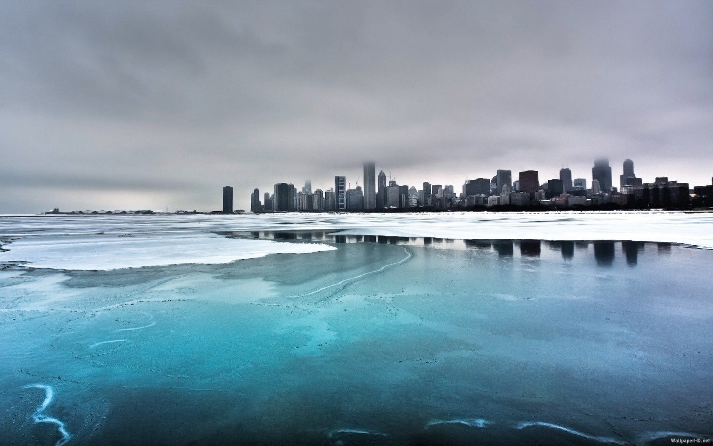 Landscape cityscape blue chicago lake usa ice snow city Custom Gaming Mat Desk