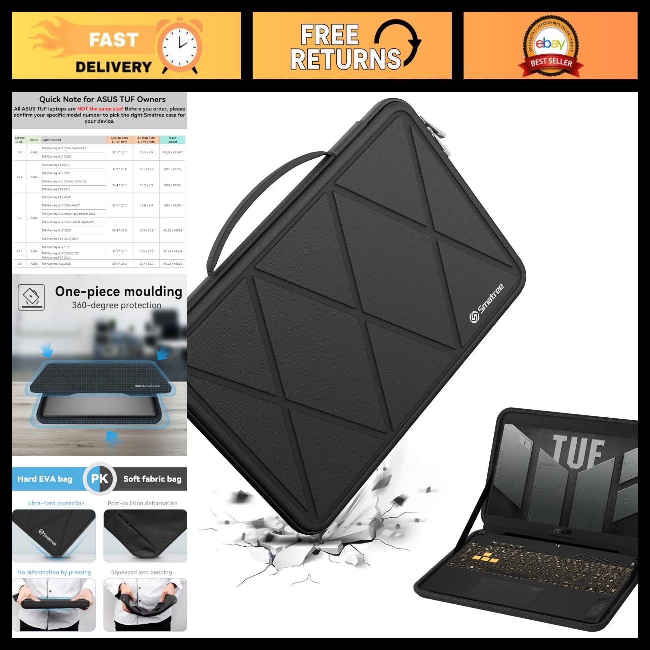 Hard EVA Protective Case for 16" ASUS TUF A16 2024 - Shockproof, Lightweight, Du