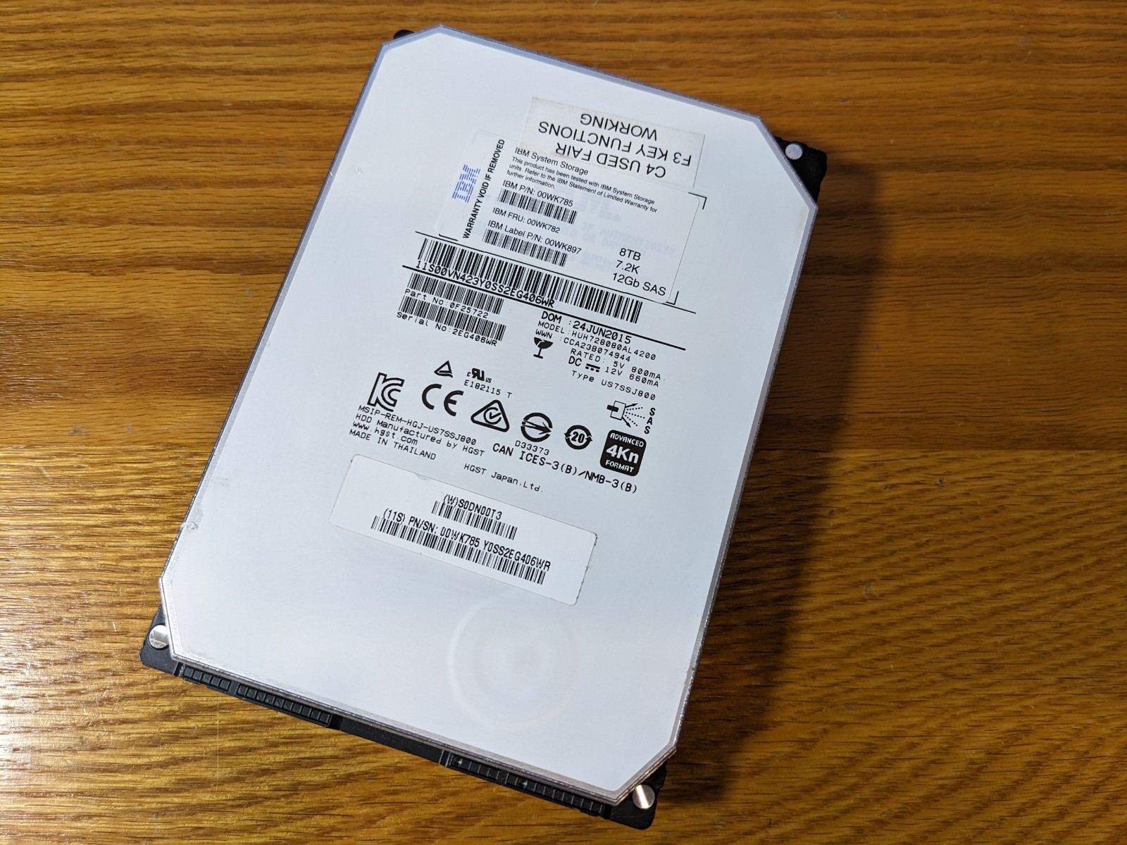 HGST 8TB Ultrastar He8 7.2K SAS 3.5" Hard Drive HDD HUH728080AL4200 100% Health