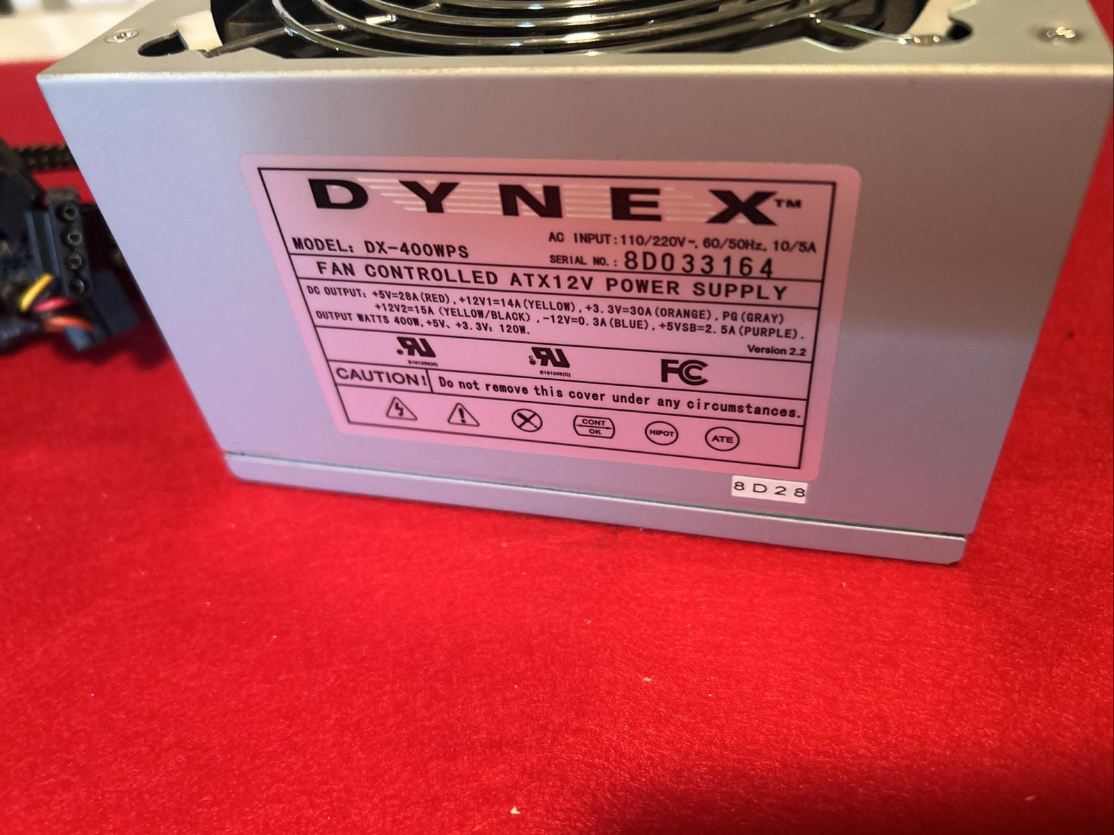 Dynex DX-400WPS 400Watt Power Supply  S/N 8D033164