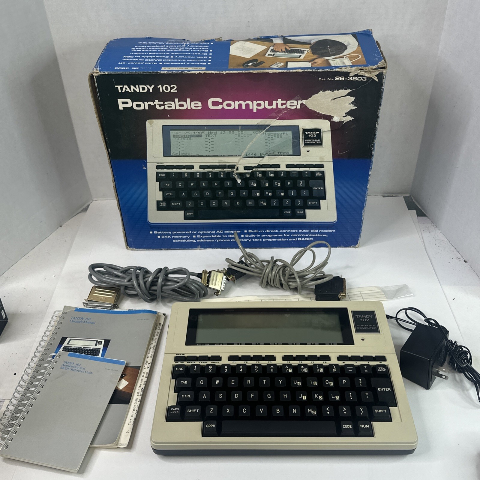 Tandy 102 Portable Computer with Power Supply, Manuals, Cables, Box