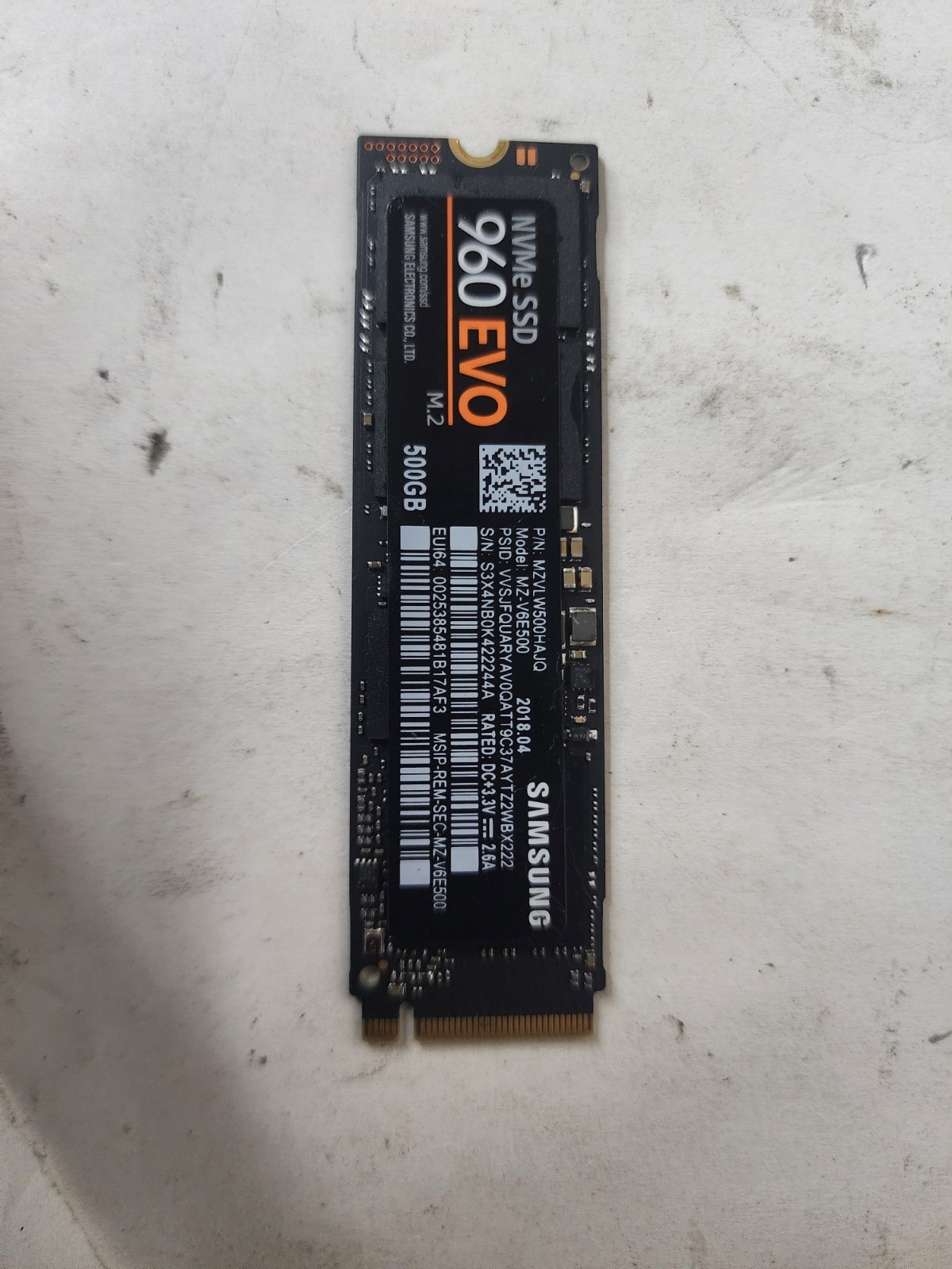 Samsung 960 EVO Internal SSD 500GB NVMe M.2 - (MZ-V6E500)