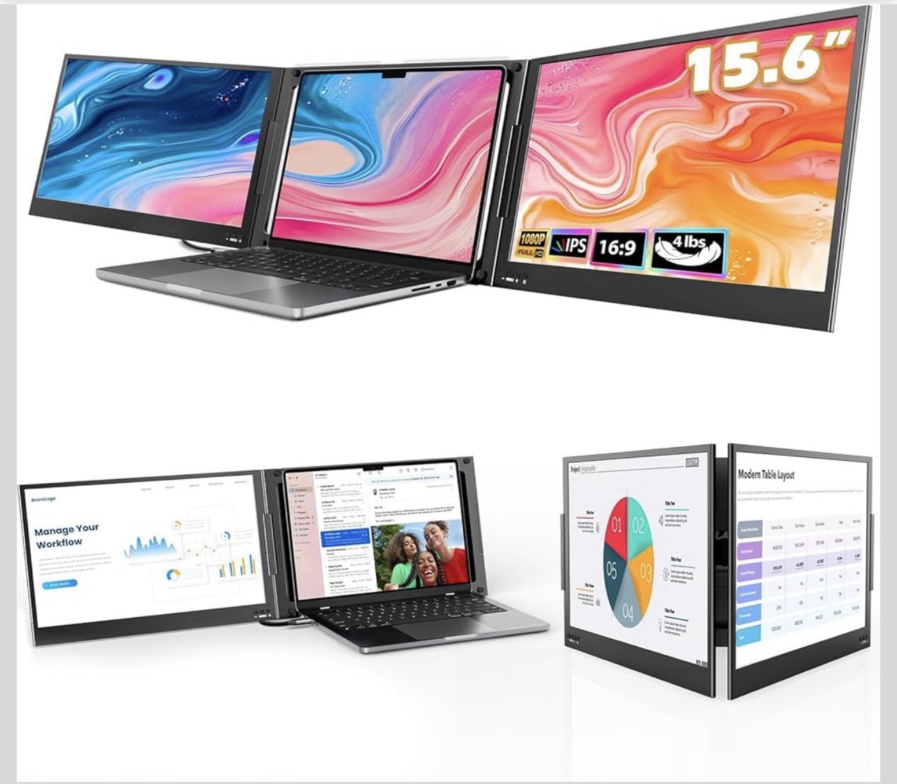QQH 15.6" Laptop Screen Extender, Ultra-Slim Triple Portable Monitor.
