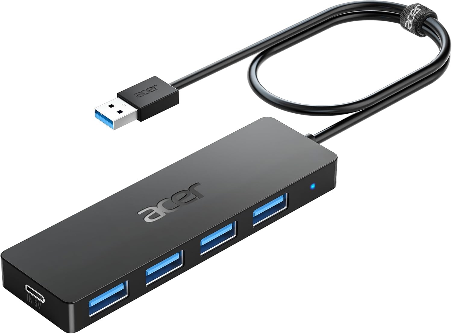 Acer 4-Port USB 3.0 Hub Splitter Laptop Extender w/ Type-C Power Port, 2ft Cable