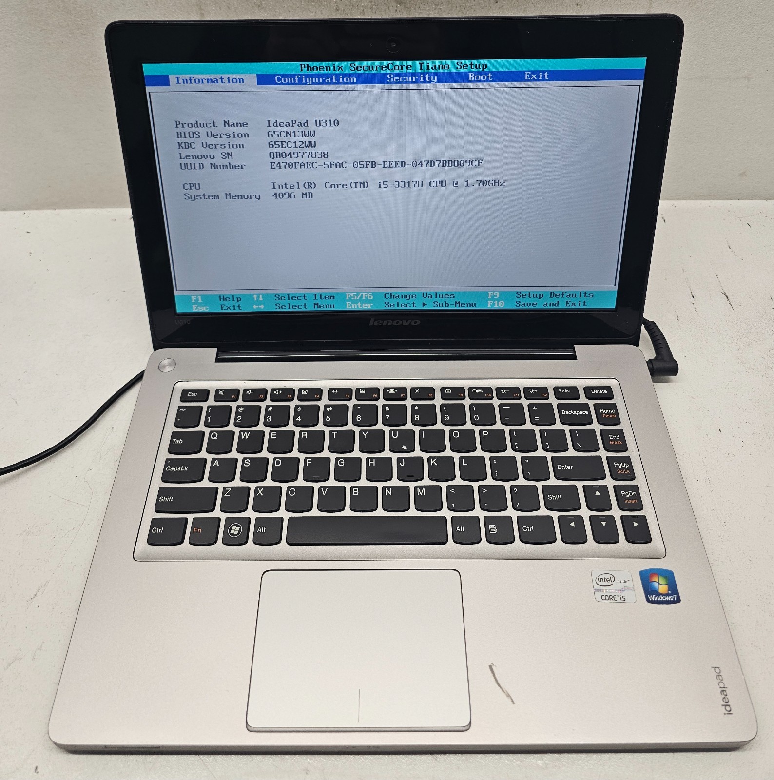 Lenovo IdeaPad U310 Laptop Intel Core i5-3317U 4GB Ram NO HD/OS (FL)