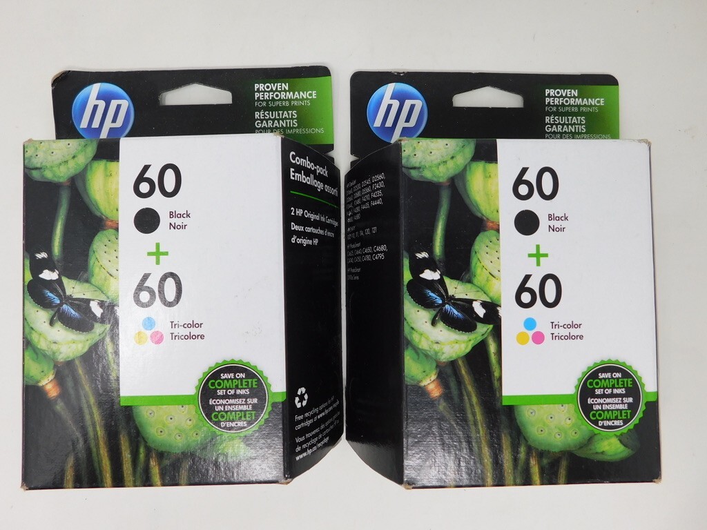 Two packs of original genuine HP 60 Black & Tri-color expired September 2022 NEW