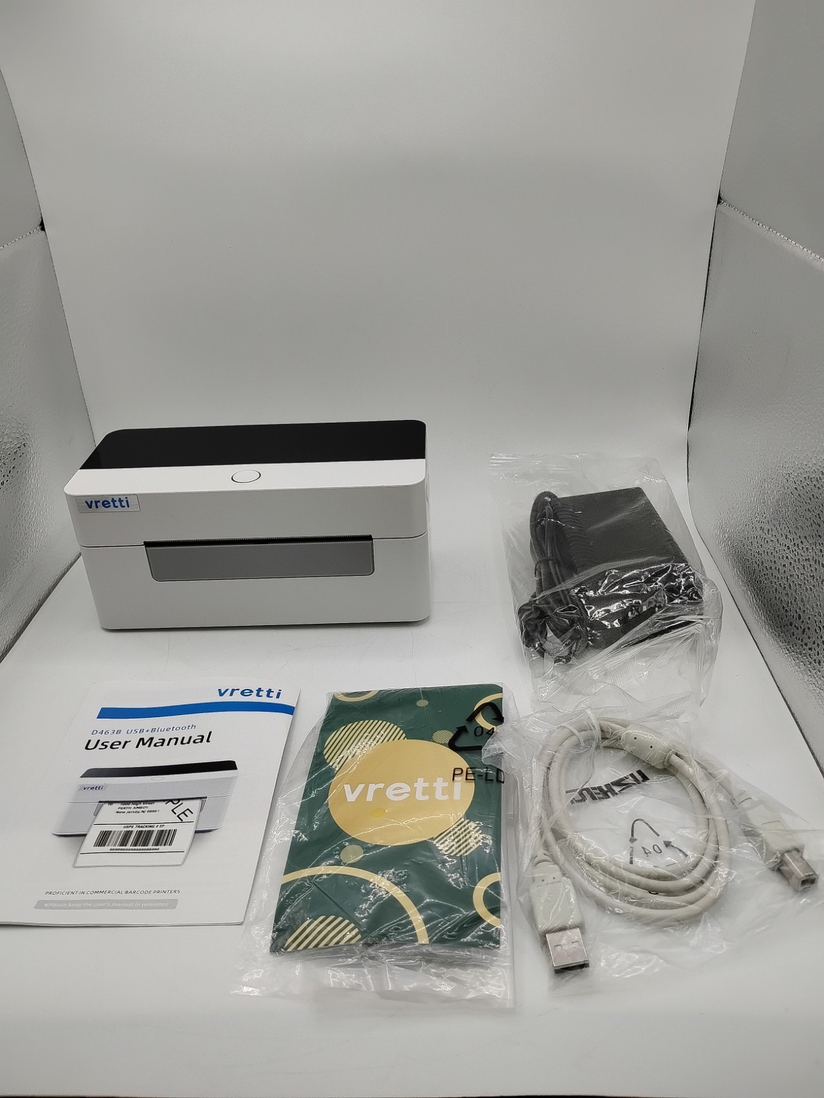 Vretti Thermal Label Printer White D463B Bluetooth USB Shipping Labels OS New 