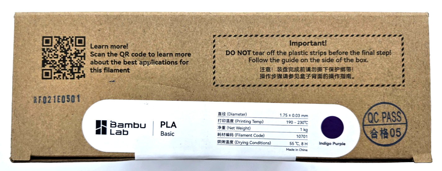Bambu Lab PLA Basic 3D Printing Filament — Indigo Purple (1.75mm, 1kg Spool)-NEW