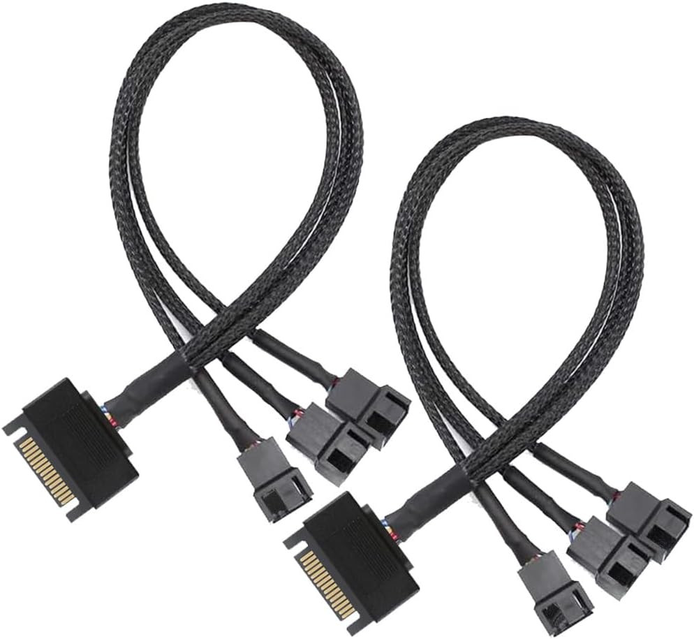 2Pcs SATA to 3 Way 3 Pin / 4 Pin PMW 12V PC Case Fan Power Adapter