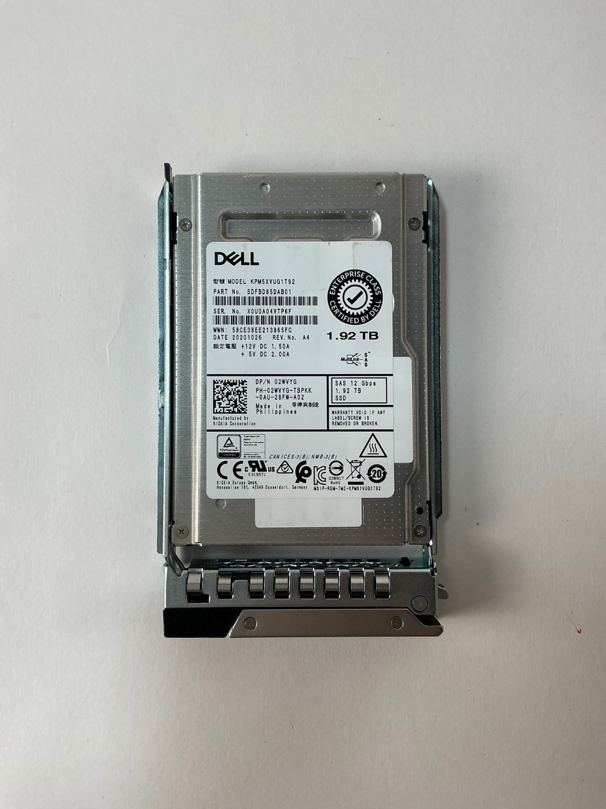 2WVYG Dell 1.92TB SAS 12Gbps Mix Use 2.5'' Internal SSD KPM5XVUG1T92 02WVYG