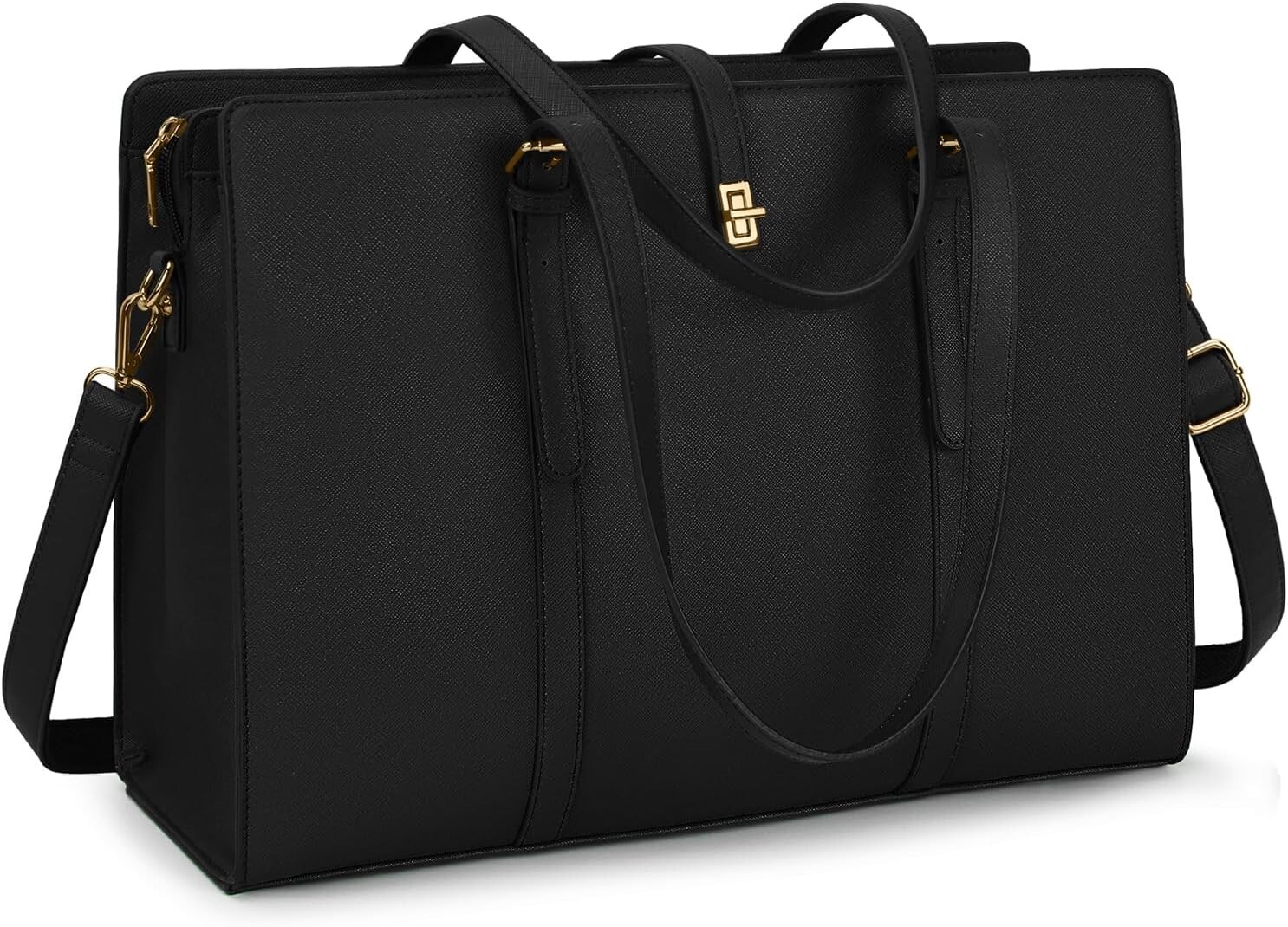 Laptop Bag Classic Slim Brief Black Pu Leather 15.6" Large Waterproof Tote Women
