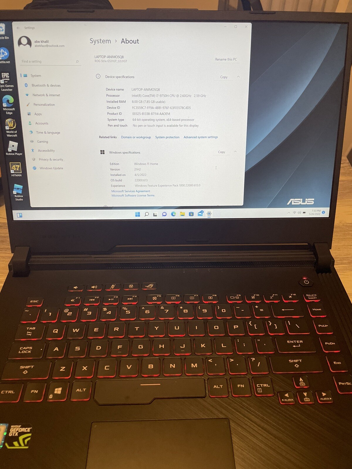 ASUS ROG STRIX G531GT_G531GT ￼      2021