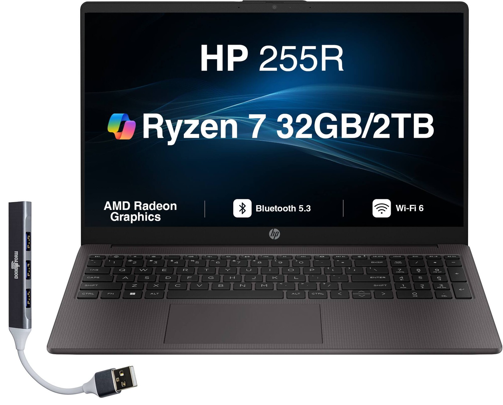 HP - Upgraded - 255R 15.6 FHD Display Ryzen 7 7735U 2TB SSD 32GB RAM