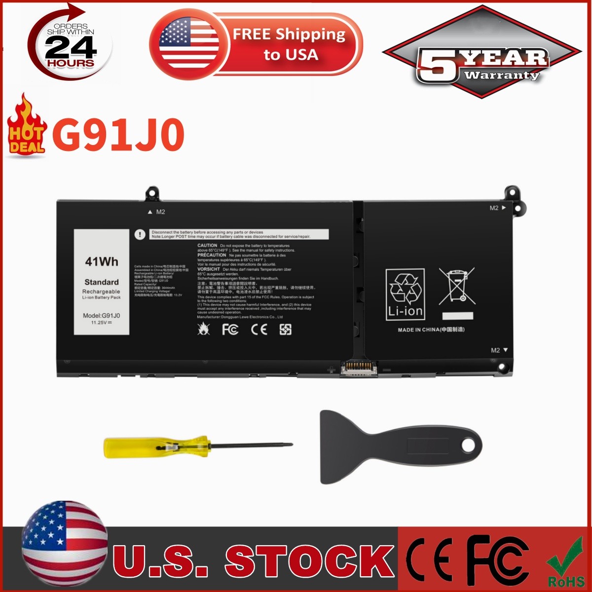 🔥LOT G91J0 Battery For Dell Inspiron 15 5510 5515 5518 3510 3511 3515 3520 3530