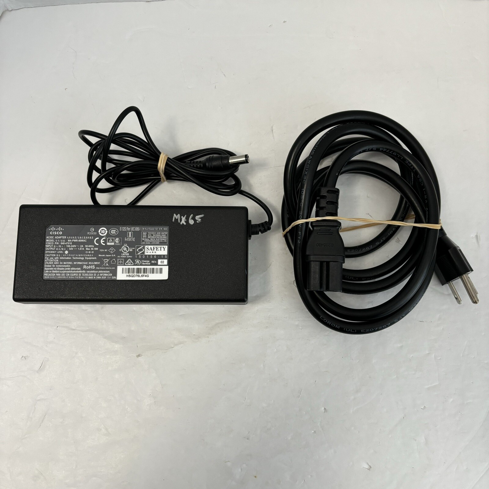 Genuine Cisco MA-PWR-90WAC 640-47010 54V AC Power Adapter For Meraki MX65 MX65W