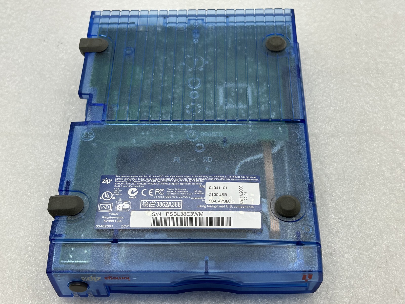 Iomega BLUE  Zip100 Zip Drive [ Z100USB ] No Power Supply ~ 