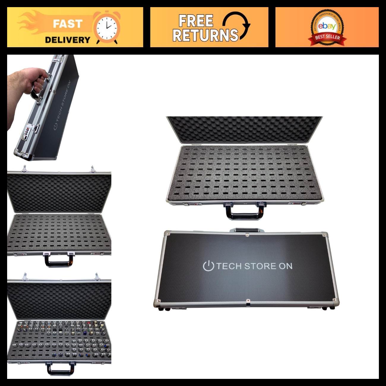 130-Slot Aluminum USB Drive Organizer Case with Handle & Combination Lock