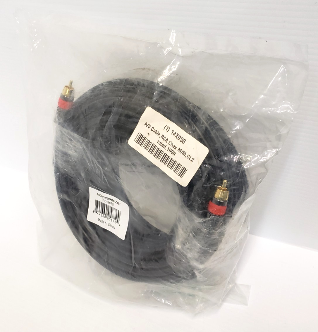 SEALED Monoprice 5872 A/V Cable RCA Coax M/M CL2 rated 100ft RG6/U 75 ohm 14X058