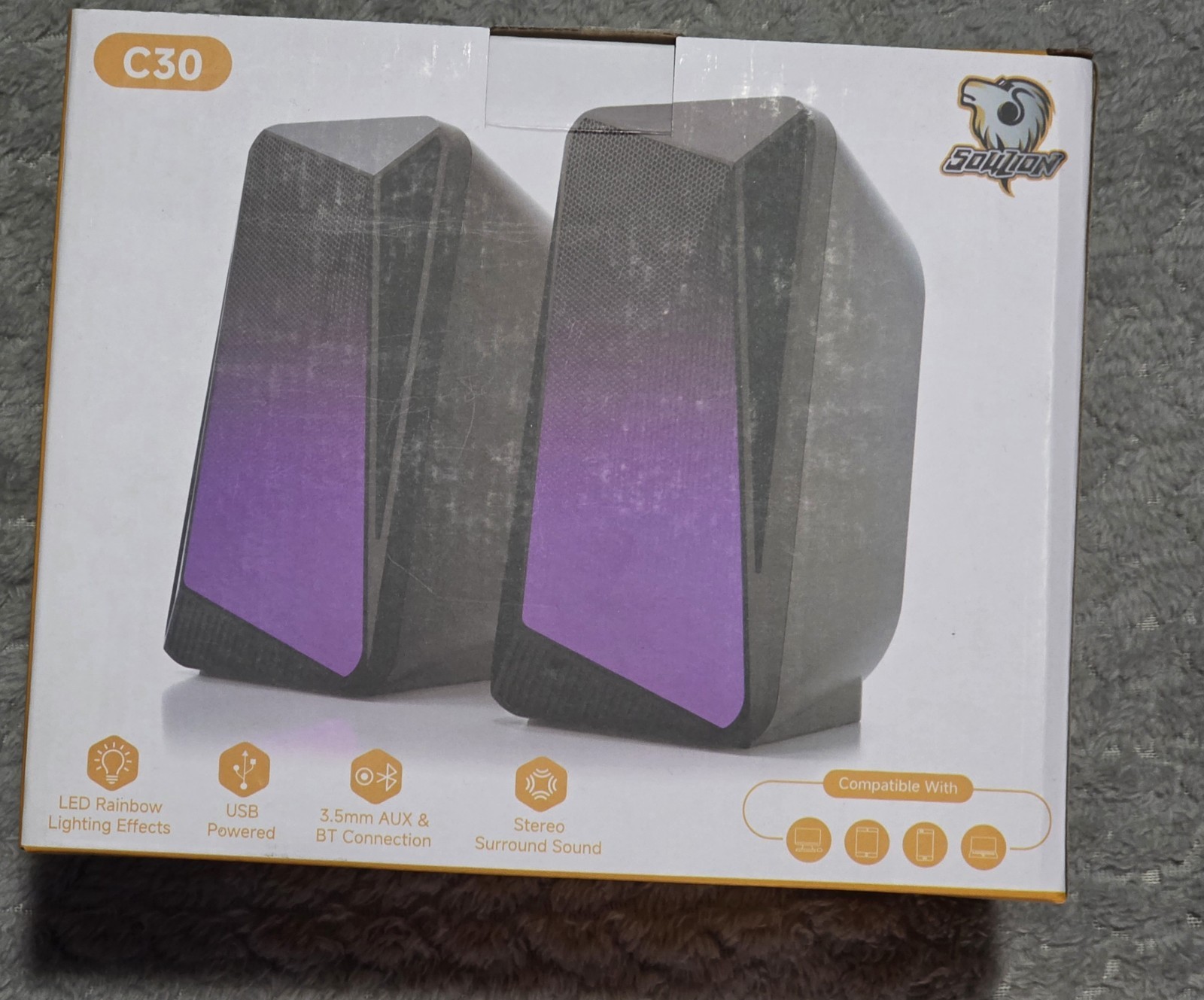 SOULION C30 Bluetooth Computer Speakers, USB Powered & 3.5 mm AUX PC Speakers