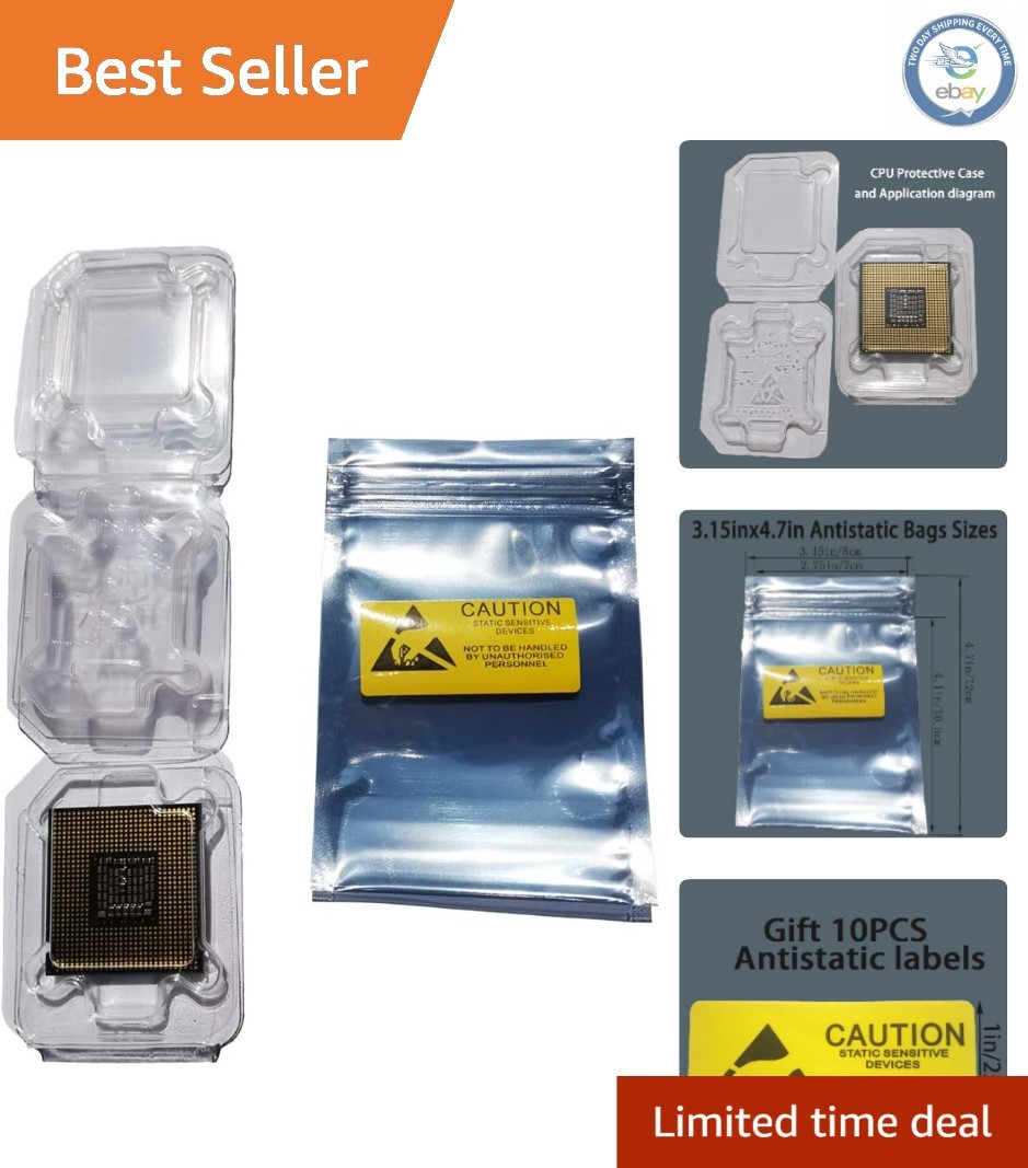 Thickened Protective Clamshell CPU Cases: 10 Pack with Antistatic Bags & Labels