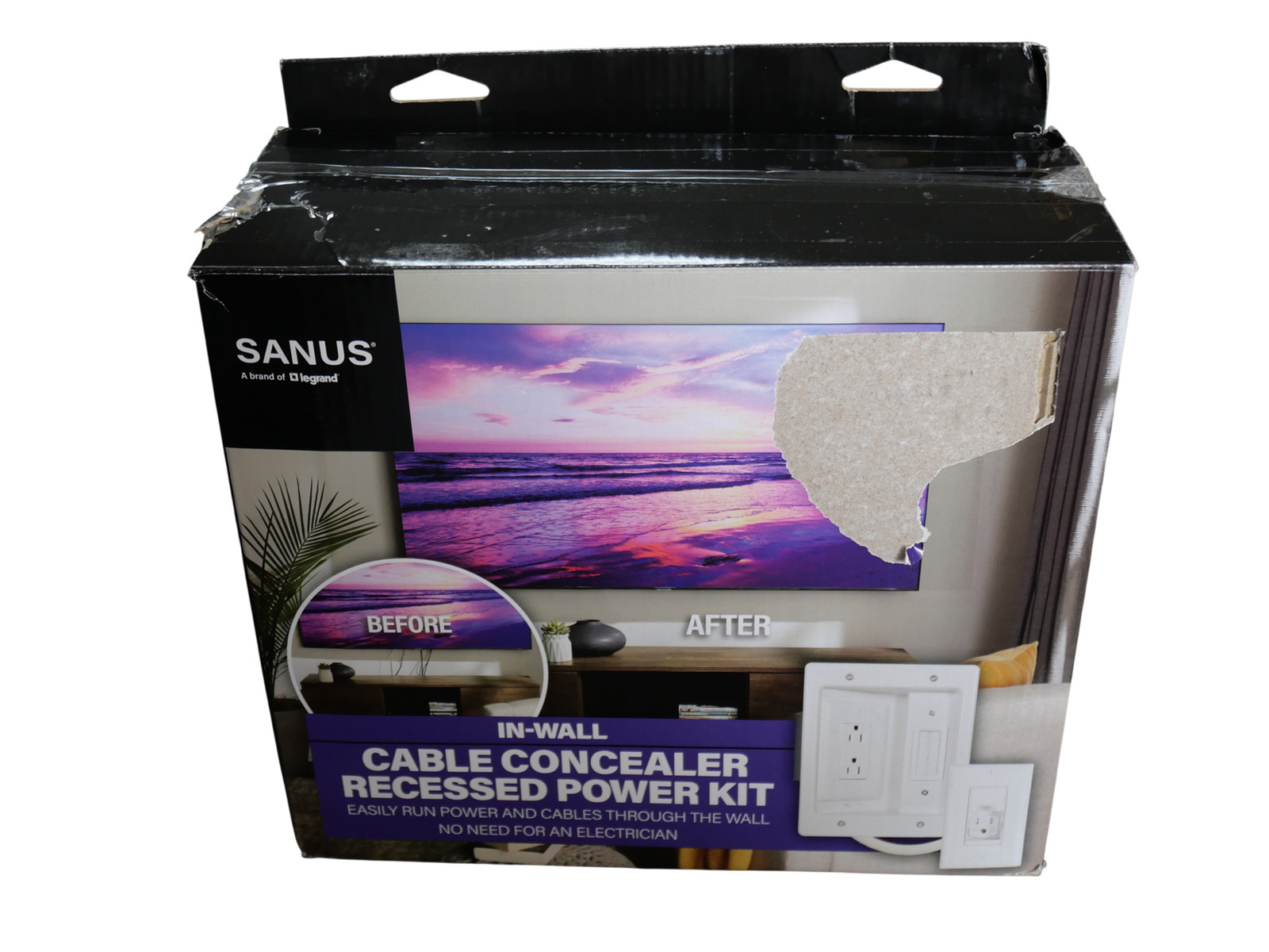 Sanus - In-Wall Cable Concealer Recessed Power Kit for Mounted TVs