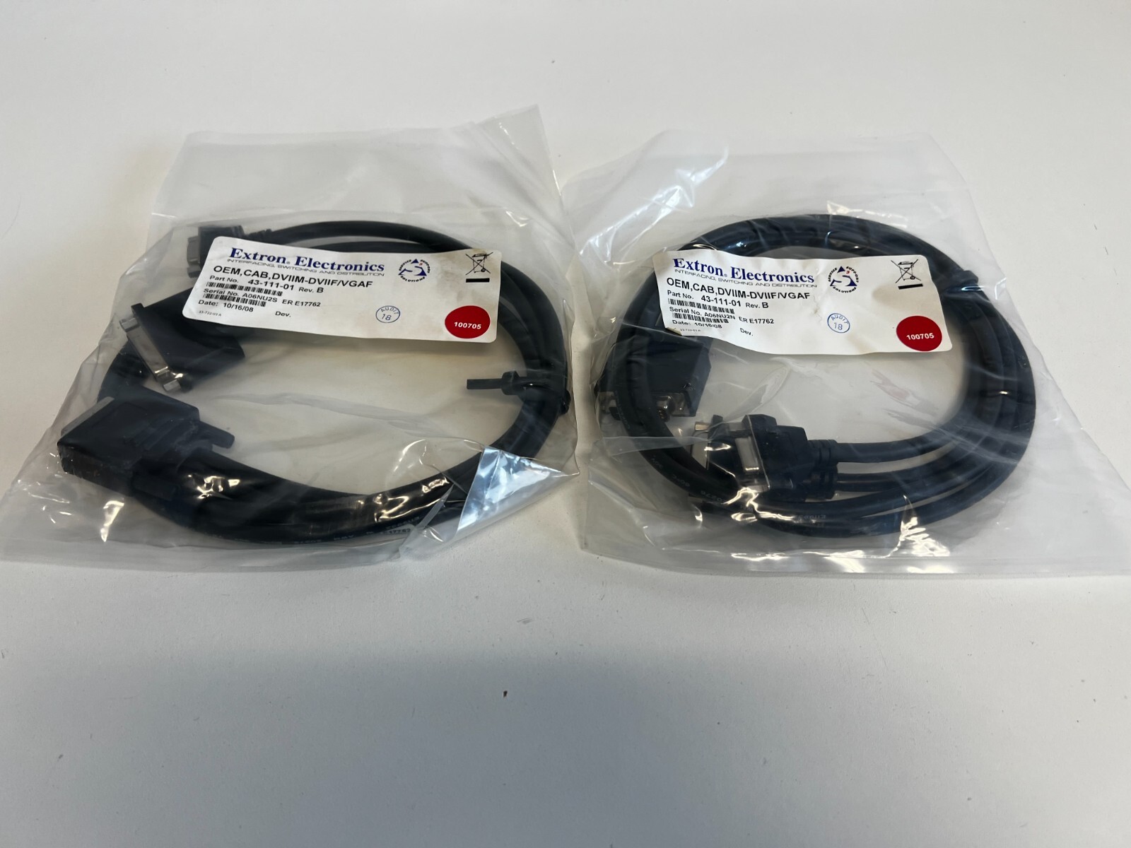PP16:  Lot of 2 Extron Electronics 43-111-01 OEM, CAB, DVIIM-DVIIF/VGAF Cable