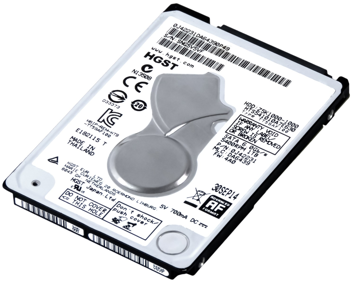 HGST TravelStar Z5K1000 1TB 5.4K 32MB SATA III 2.5'' HTS541010A7E630 HARD DRIVE
