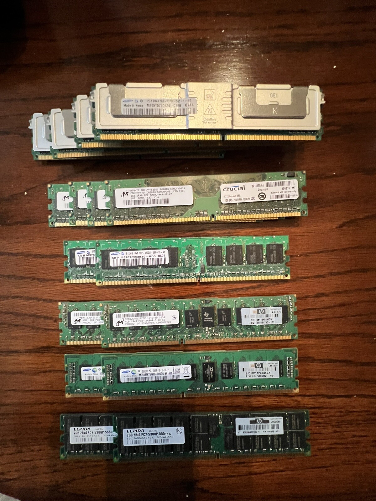 Lot of 16 PC Memory Cards (Crucial, Samsung, HP, and ELPIDA. SEE DESC