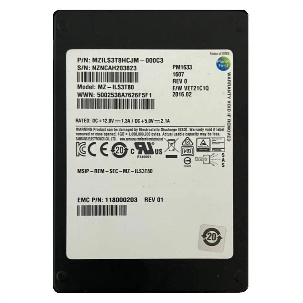 Samsung MZILS3T8HCJM-000C3 PM1633 3.84TB SAS 12Gbps 2.5inch SSD EMC OEM
