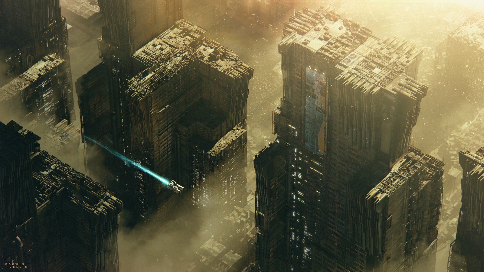 Landscape city cityscape futuristic cyberpunk spaceship Custom Gaming Mat Desk