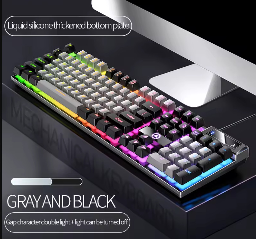 104 Key Wired Gaming Keyboard RGB Backlit Mechanical Feel USB PC Laptop Desktop