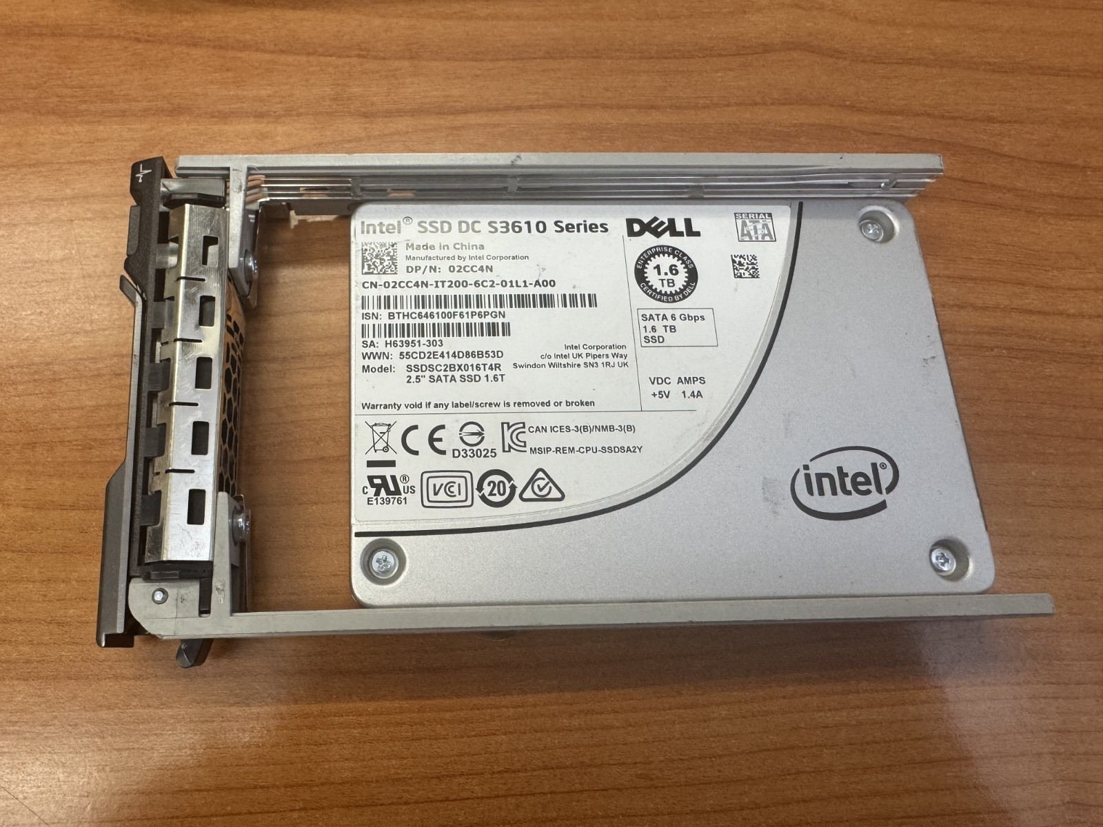 02CC4N Dell Intel DC S3610 1.6TB SATA 2.5in SSD SSDSC2BX016T4R 100% GOOD HEALTH
