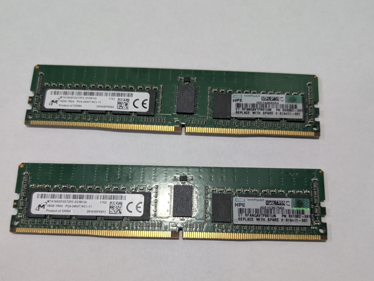 HPE 32GB (2x16GB) DDR4-2400 ECC RDIMM 1Rx4 PC4-2400T Server RAM 809082-091