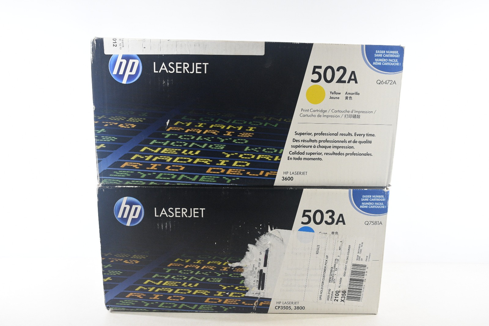 HP 502A Yellow Q6472A & 503A Cyan Q7581A OEM Toner Lot of 2 Genuine