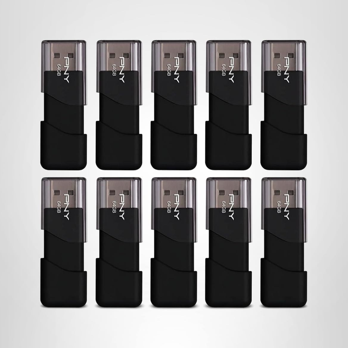 PNY P-FD64GX10ATT03-MP 64GB Attaché 3 USB 2.0 Flash Drive, Black (Pack of 10)